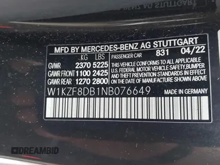 2022 Mercedes-Benz E-Class E 350 with VIN W1KZF8DB1NB076649, listed as a IAAI auction lot 42004436 with 53,395 mi miles. Bid and sale history available at carsss.com. Image 9.