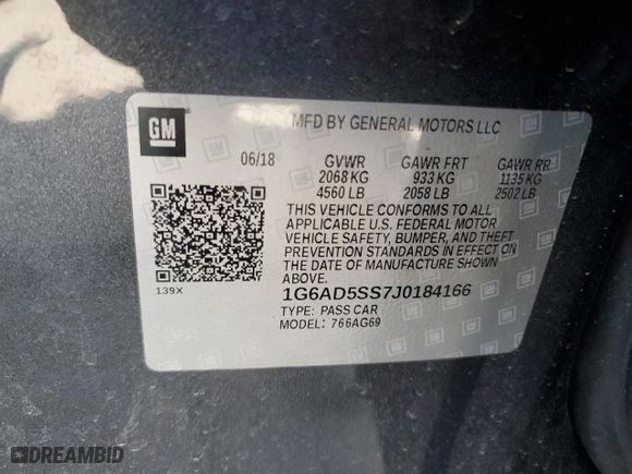 2018 Cadillac ATS Sedan Premium Performance RWD with VIN 1G6AD5SS7J0184166, listed as a Copart auction lot 83216704 with 57,025 mi miles and Salvage Title. Bid and sale history available at carsss.com. Image 12.