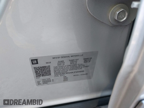 2019 Cadillac XT5 Luxury FWD with VIN 1GYKNCRSXKZ100695, listed as a IAAI auction lot 41108502 with 94,617 mi miles and . Bid and sale history available at DreamBid. Image 9.