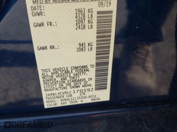 2020 Nissan Altima 2.5 SR with VIN 1N4BL4CV0LC170592, listed as a Copart auction lot 48536095 with 102,067 mi miles and Salvage Title. Bid and sale history available at carsss.com. Image 15.