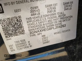 2023 Chevrolet Equinox LS с VIN 3GNAXHEG8PL204263, выставлен на аукционе IAAI как лот 42085358 с пробегом 26 260 миль миль и . История ставок и продаж доступна на DreamBid. Изображение 9.