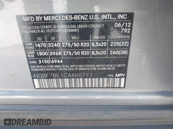 2012 Mercedes-Benz GL 450 z VIN 4JGBF7BE1CA800793, wystawiony jako IAAI lot #42312472 z przebiegiem 155 847 mil mil oraz . Historia ofert i sprzedaży dostępna na DreamBid. Obrazek 9.