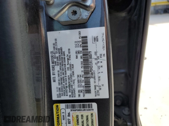 2018 Ford Fusion SE with VIN 3FA6P0HD2JR150079, listed as a Copart auction lot 50332245 with 78,902 mi miles and Clean Title. Bid and sale history available at DreamBid. Image 12.