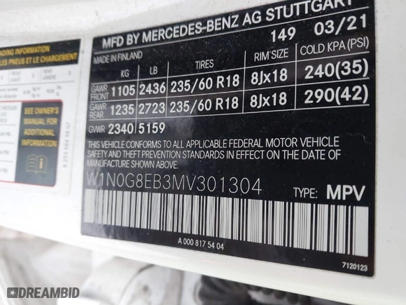 2021 Mercedes-Benz GLC with VIN W1N0G8EB3MV301304, listed as a IAAI auction lot 41540946 with 68,163 mi miles. Bid and sale history available at carsss.com. Image 9.