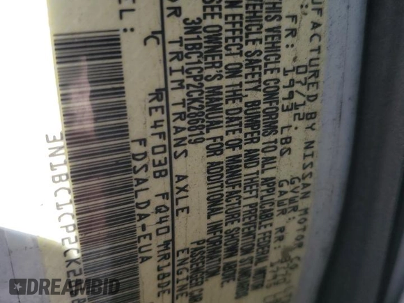 2012 Nissan Versa S with VIN 3N1BC1CP2CK286819, listed as a Copart auction lot 49896205 with 132,851 mi miles and Salvage Title. Bid and sale history available at carsss.com. Image 12.