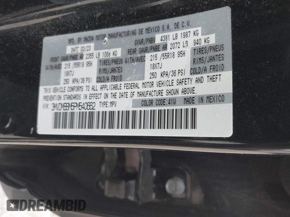 2023 Mazda CX-30 S Select with VIN 3MVDMBBM5PM540662, listed as a IAAI auction lot 42057718 with 16,289 mi miles and . Bid and sale history available at DreamBid. Image 9.