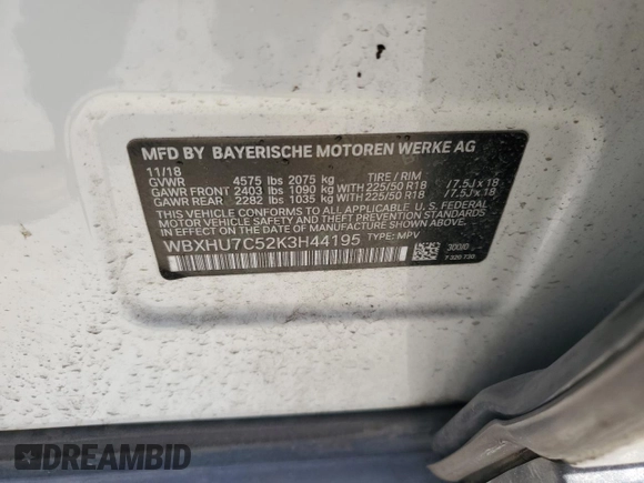 2019 BMW X1 sDrive28i with VIN WBXHU7C52K3H44195, listed as a Copart auction lot 42304175 with 88,929 mi miles and Salvage Title. Bid and sale history available at carsss.com. Image 12.
