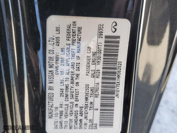 2017 Infiniti Q60 3.0t Premium with VIN JN1EV7EK1HM362520, listed as a Copart auction lot 84832584 with 74,513 mi miles and Clean Title. Bid and sale history available at carsss.com. Image 12.