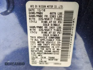 2017 Nissan Rogue S with VIN JN8AT2MV6HW013152, listed as a Copart auction lot 59720365 with 86,825 mi miles and Salvage title. Bid and sale history available at DreamBid. Image 13.
