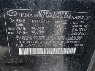 2019 Hyundai Santa Fe SE with VIN 5NMS2CAD7KH070703, listed as a IAAI auction lot 41721033 with 110,313 mi miles. Bid and sale history available at carsss.com. Image 9.