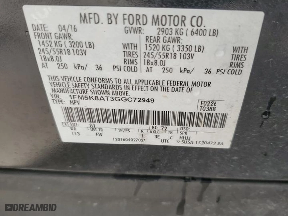 2016 Ford Utility Police Interceptor with VIN 1FM5K8AT3GGC72949, listed as a Copart auction lot 47984524 with 122,660 mi miles and Salvage Title. Bid and sale history available at carsss.com. Image 13.