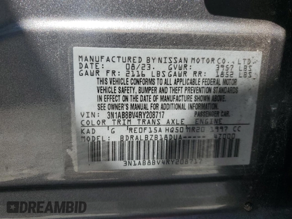 2024 Nissan Sentra S with VIN 3N1AB8BV4RY208717, listed as a Copart auction lot 52950405 with 8,414 mi miles and Non Repairable. Bid and sale history available at DreamBid. Image 15.