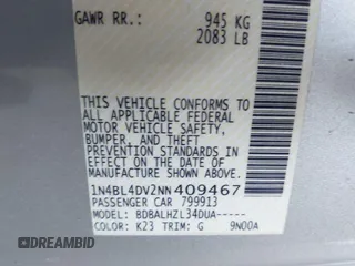 2022 Nissan Altima SV с VIN 1N4BL4DV2NN409467, выставлен на аукционе IAAI как лот 42581251 с пробегом 66 288 миль миль и . История ставок и продаж доступна на DreamBid. Изображение 9.