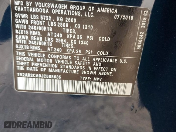 2018 Volkswagen Atlas S z VIN 1V2AR2CA9JC588635, wystawiony jako Copart lot #77385294 z przebiegiem 120 300 mil mil oraz Szkoda całkowita • Salvage title. Historia ofert i sprzedaży dostępna na DreamBid. Obrazek 13.
