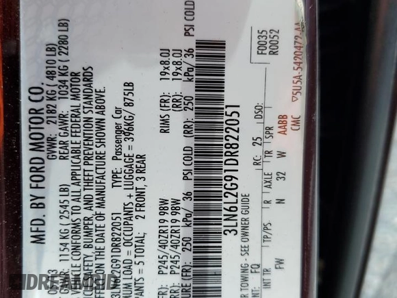 2013 Lincoln MKZ z VIN 3LN6L2G91DR822051, wystawiony jako Copart lot #64748755 z przebiegiem 187 444 mil mil oraz Szkoda całkowita • Salvage title. Historia ofert i sprzedaży dostępna na DreamBid. Obrazek 12.