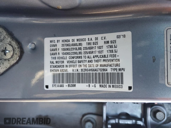 2010 Honda CR-V EX with VIN 3CZRE4H56AG702864, listed as a Copart auction lot 45662735 with 153,042 mi miles and Salvage Title. Bid and sale history available at carsss.com. Image 14.