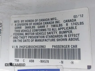 2012 Honda Civic Cpe LX with VIN 2HGFG3B55CH532863, listed as a IAAI auction lot 41718076 with 225,933 mi miles. Bid and sale history available at carsss.com. Image 9.