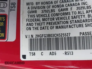 2012 Honda Civic Cpe EX-L with VIN 2HGFG3B03CH525527, listed as a IAAI auction lot 41327497 with 228,458 mi miles. Bid and sale history available at carsss.com. Image 9.