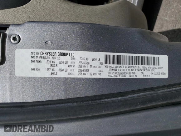 2013 Chrysler Town & Country Touring z VIN 2C4RC1BG0DR630188, wystawiony jako Copart lot #53320815 z przebiegiem 115 026 mil mil oraz Szkoda całkowita • Salvage title. Historia ofert i sprzedaży dostępna na DreamBid. Obrazek 13.