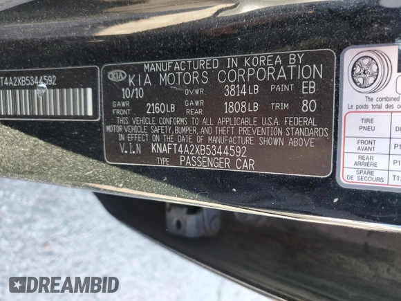 2011 Kia Forte LX with VIN KNAFT4A2XB5344592, listed as a Copart auction lot 42009505 with 161,120 mi miles and Clean Title. Bid and sale history available at carsss.com. Image 12.