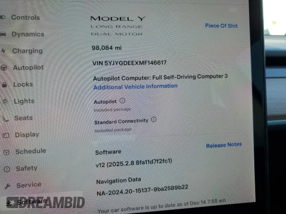 2021 Tesla Model Y Long Range with VIN 5YJYGDEEXMF146617, listed as a Copart auction lot 49347125 with 98,084 mi miles and Salvage Title. Bid and sale history available at DreamBid. Image 9.