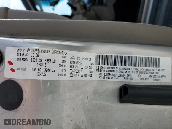 2007 Jeep Grand Cherokee Laredo z VIN 1J8GR48K17C596514, wystawiony jako Copart lot #54404755 z przebiegiem 230 033 mil mil oraz Szkoda całkowita • Salvage title. Historia ofert i sprzedaży dostępna na DreamBid. Obrazek 13.