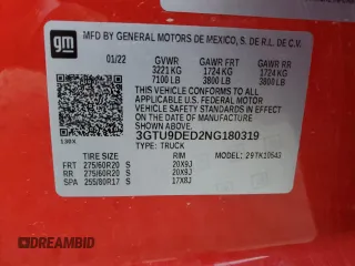 2022 GMC Sierra 1500 Limited SLT with VIN 3GTU9DED2NG180319, listed as a Copart auction lot 84944774 with 15,134 mi miles and Salvage Title. Bid and sale history available at carsss.com. Image 13.