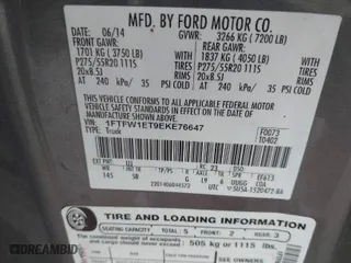2014 Ford F-150 XL with VIN 1FTFW1ET9EKE76647, listed as a IAAI auction lot 41549456 with 217,995 mi miles. Bid and sale history available at carsss.com. Image 9.