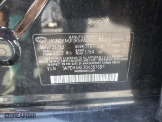 2013 Hyundai Elantra Limited with VIN 5NPDH4AE2DH357667, listed as a Copart auction lot 54093235 with 185,806 mi miles and Clean Title. Bid and sale history available at carsss.com. Image 12.