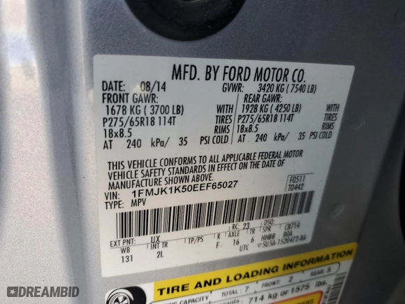 2014 Ford Expedition EL Limited with VIN 1FMJK1K50EEF65027, listed as a Copart auction lot 78937304 with 0 mi miles and Salvage Title. Bid and sale history available at carsss.com. Image 13.