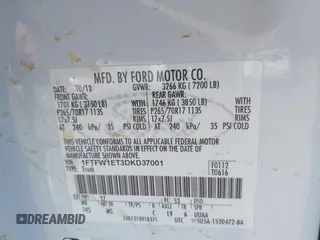 2013 Ford F-150 XL with VIN 1FTFW1ET3DKD37001, listed as a IAAI auction lot 41721169 with 137,271 mi miles. Bid and sale history available at carsss.com. Image 9.