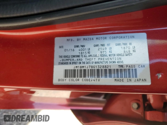 2016 Mazda 3 i Sport with VIN JM1BM1J78G1328821, listed as a Copart auction lot 52765265 with 155,804 mi miles and Salvage Title. Bid and sale history available at DreamBid. Image 12.