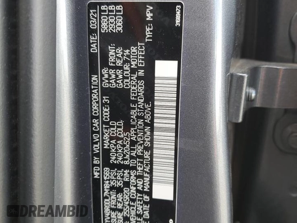 2021 Volvo XC60 Inscription Expression with VIN YV4BR0DL7M1841569, listed as a Copart auction lot 87074074 with 24,651 mi miles and Salvage title. Bid and sale history available at DreamBid. Image 15.