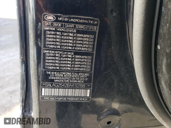 2006 Land Rover LR3 HSE with VIN SALAG25426A410768, listed as a Copart auction lot 42394805 with 146,038 mi miles and Salvage title. Bid and sale history available at DreamBid. Image 14.