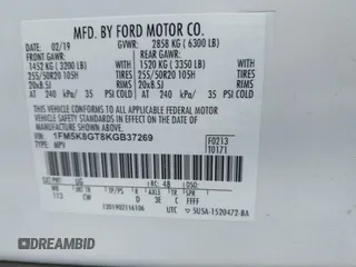 2019 Ford Explorer Sport with VIN 1FM5K8GT8KGB37269, listed as a IAAI auction lot 41914607 with Not Provided miles and . Bid and sale history available at carsss.com. Image 9.