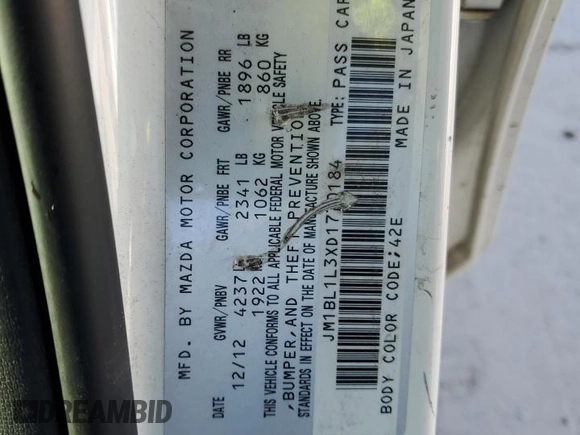 2013 Mazda 3 Mazdaspeed3 Touring with VIN JM1BL1L3XD1770184, listed as a Copart auction lot 46152925 with 148,411 mi miles and Salvage Title. Bid and sale history available at DreamBid. Image 14.