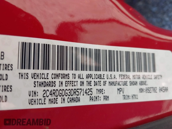 2013 Dodge Grand Caravan Crew with VIN 2C4RDGDG3DR571425, listed as a IAAI auction lot 42135973 with 254,153 mi miles and . Bid and sale history available at DreamBid. Image 9.