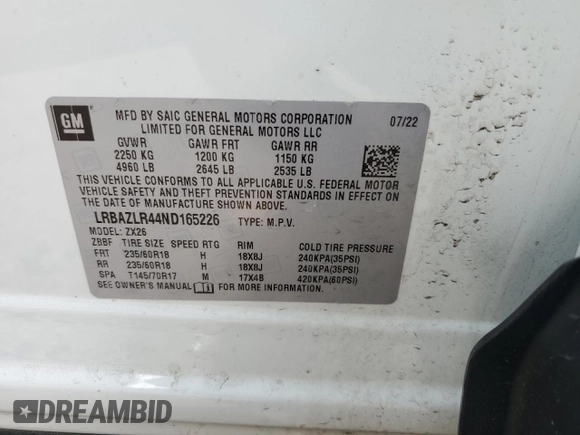 2022 Buick Envision Preferred with VIN LRBAZLR44ND165226, listed as a Copart auction lot 53031645 with 41,562 mi miles and Salvage Title. Bid and sale history available at carsss.com. Image 13.