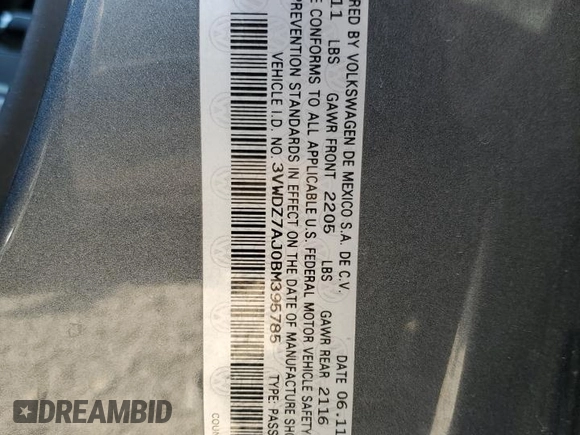 2011 Volkswagen Jetta SE z VIN 3VWDZ7AJ0BM395785, wystawiony jako Copart lot #55982785 z przebiegiem 116 183 mil mil oraz Szkoda całkowita • Salvage title. Historia ofert i sprzedaży dostępna na DreamBid. Obrazek 12.