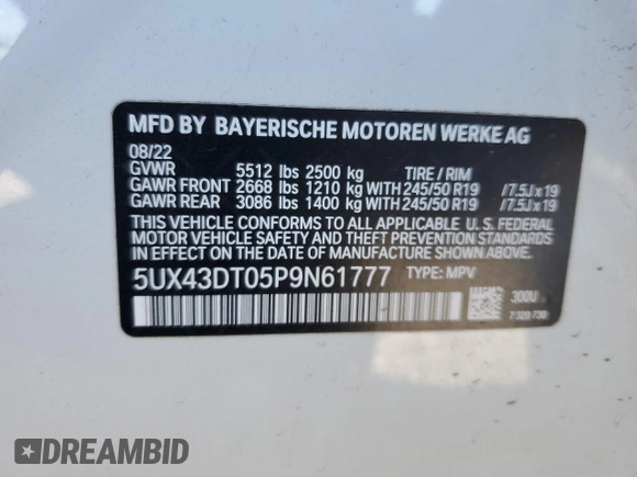 2023 BMW X4 M40i with VIN 5UX43DT05P9N61777, listed as a Copart auction lot 77600264 with 0 mi miles and Salvage Title. Bid and sale history available at carsss.com. Image 14.