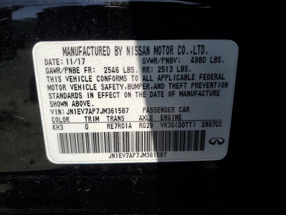 2018 Infiniti Q50 3.0t LUXE with VIN JN1EV7AP7JM361587, listed as a Copart auction lot 55641755 with 23,059 mi miles and Clean Title. Bid and sale history available at carsss.com. Image 12.