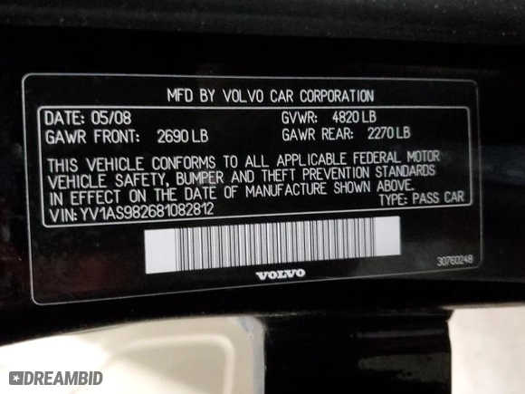 2008 Volvo S80 3.2L with VIN YV1AS982681082812, listed as a Copart auction lot 46504375 with 133,007 mi miles and Non Repairable. Bid and sale history available at carsss.com. Image 13.