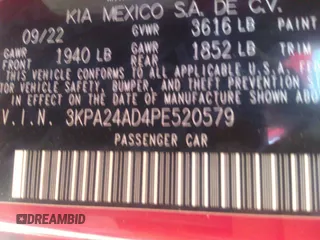 2023 Kia Rio S with VIN 3KPA24AD4PE520579, listed as a IAAI auction lot 41723794 with 17,869 mi miles. Bid and sale history available at carsss.com. Image 9.