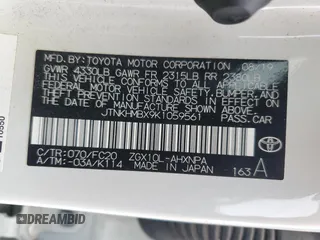 2019 Toyota C-HR XLE with VIN JTNKHMBX9K1059561, listed as a Copart auction lot 53568795 with 58,912 mi miles and Salvage Title. Bid and sale history available at DreamBid. Image 13.