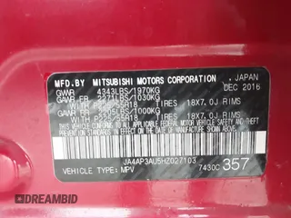 2017 Mitsubishi Outlander ES z VIN JA4AP3AU5HZ027103, wystawiony jako IAAI lot #42125465 z przebiegiem 78 311 mil mil oraz . Historia ofert i sprzedaży dostępna na DreamBid. Obrazek 9.