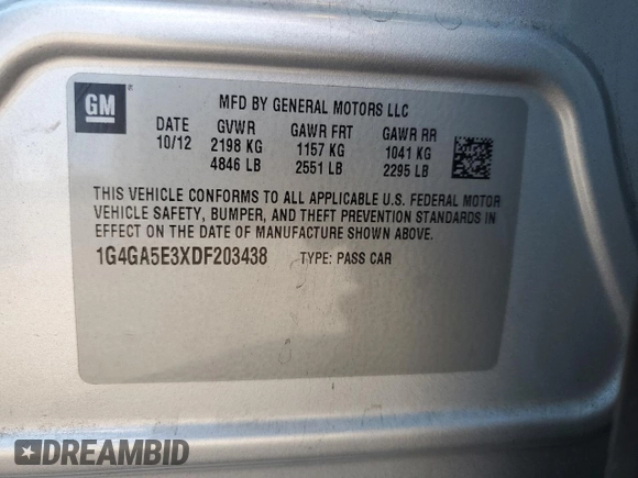 2013 Buick LaCrosse z VIN 1G4GA5E3XDF203438, wystawiony jako Copart lot #54271625 z przebiegiem 63 116 mil mil oraz Szkoda całkowita • Salvage title. Historia ofert i sprzedaży dostępna na DreamBid. Obrazek 12.
