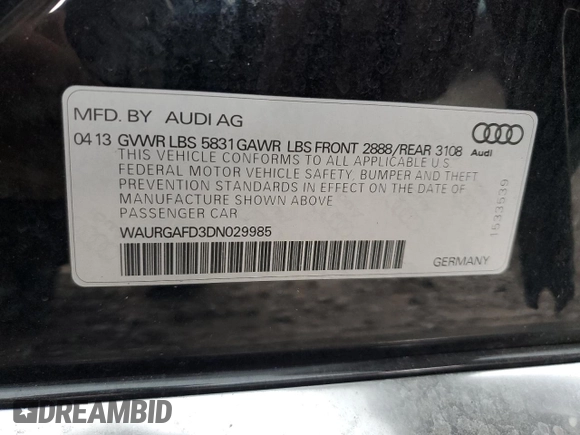 2013 Audi A8 3.0L z VIN WAURGAFD3DN029985, wystawiony jako Copart lot #60536355 z przebiegiem 198 176 mil mil oraz Czysty tytuł • Clean title. Historia ofert i sprzedaży dostępna na DreamBid. Obrazek 12.