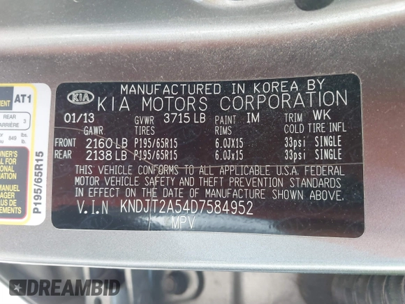 2013 Kia Soul with VIN KNDJT2A54D7584952, listed as a IAAI auction lot 41788096 with 166,771 mi miles. Bid and sale history available at carsss.com. Image 9.