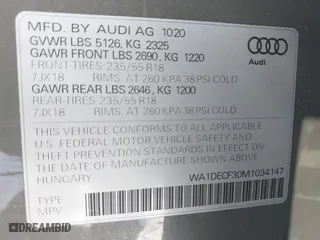 2021 Audi Q3 S line Premium with VIN WA1DECF30M1034147, listed as a IAAI auction lot 41809344 with 25,120 mi miles. Bid and sale history available at carsss.com. Image 9.
