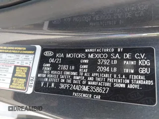 2021 Kia Forte LXS with VIN 3KPF24AD9ME358627, listed as a IAAI auction lot 42106430 with 56,589 mi miles and . Bid and sale history available at DreamBid. Image 9.